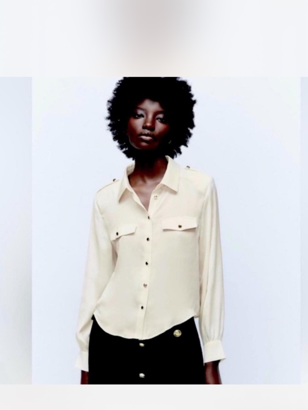 Zara Cream Button-Up satin Blouse
